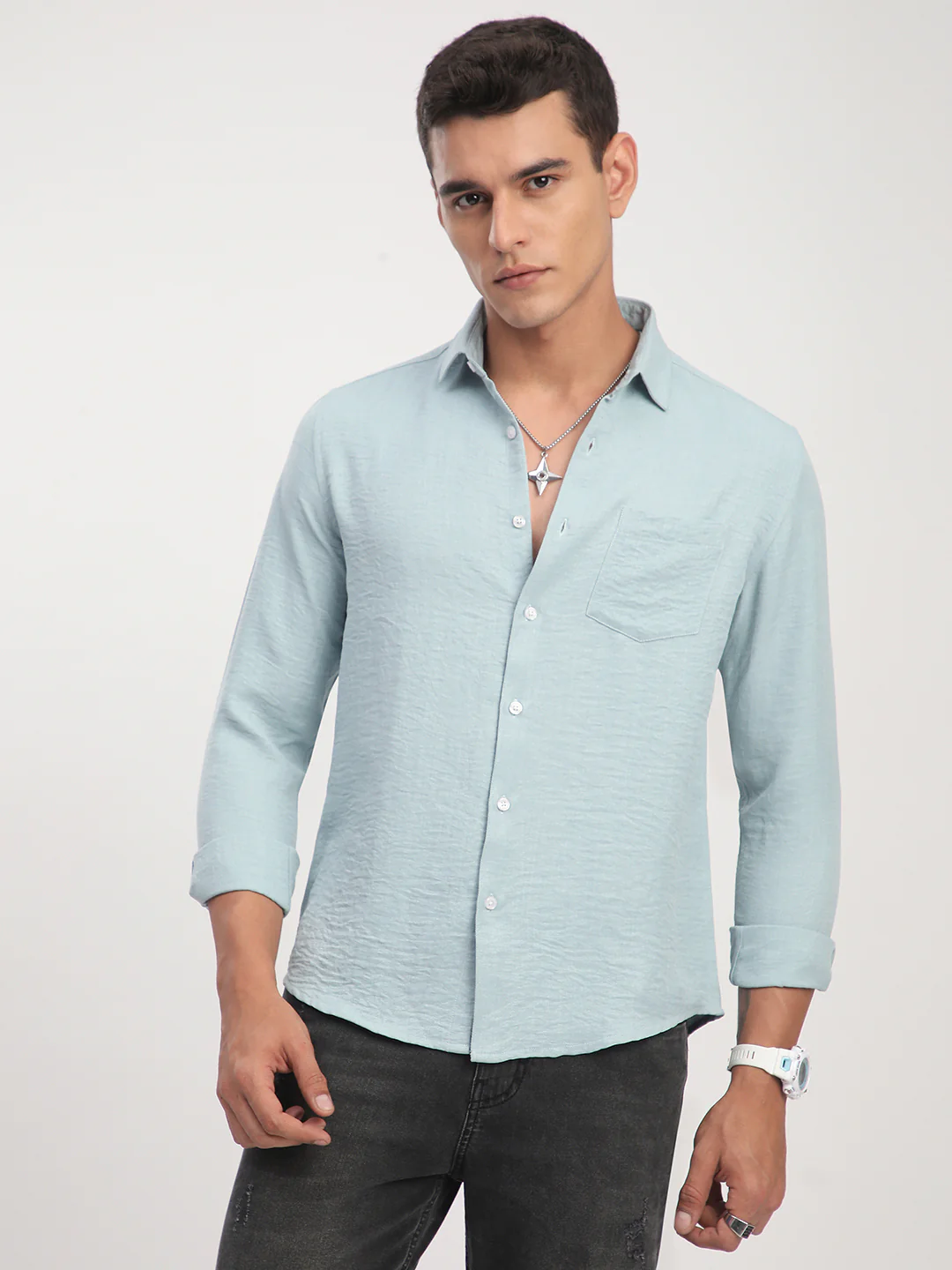 Pewter Blue Minimalist Crinkled Shirt - Image 5