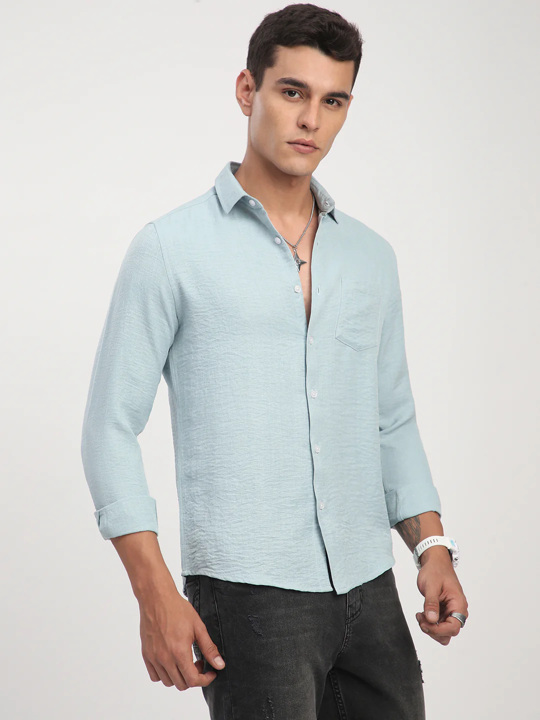 Pewter Blue Minimalist Crinkled Shirt - Image 6