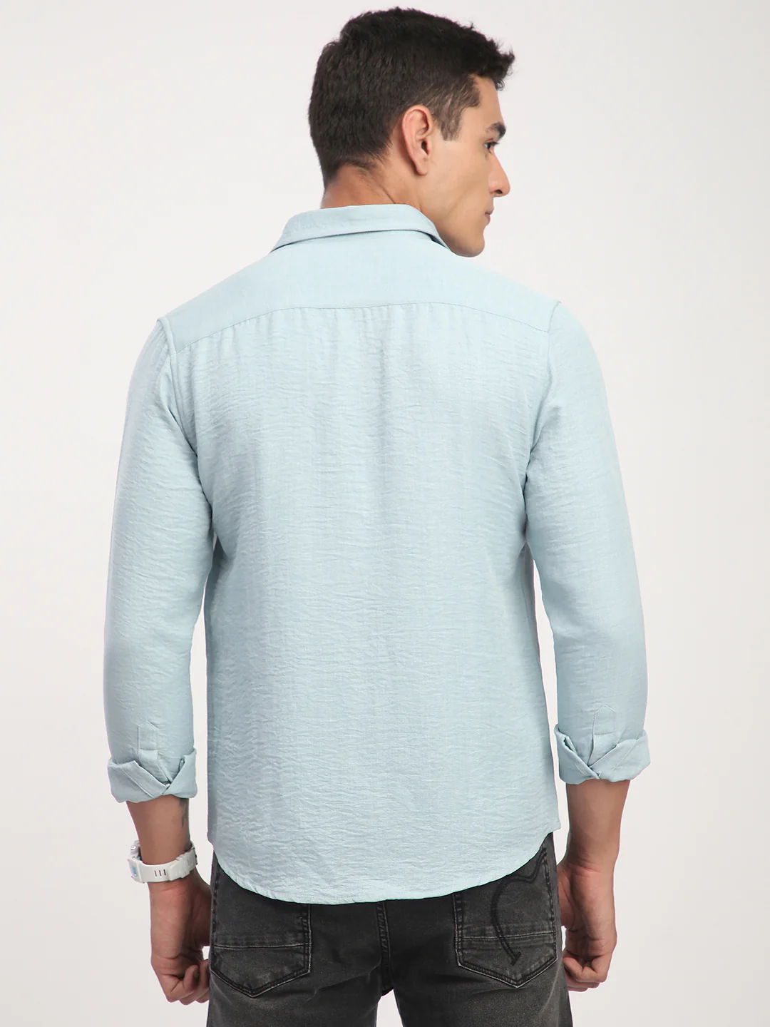 Pewter Blue Minimalist Crinkled Shirt - Image 7