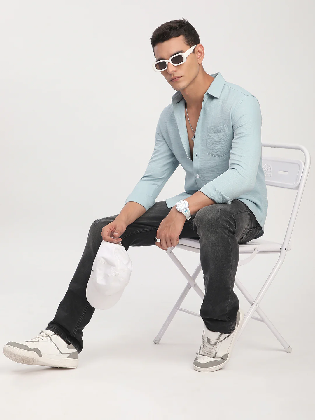 Pewter Blue Minimalist Crinkled Shirt - Image 8