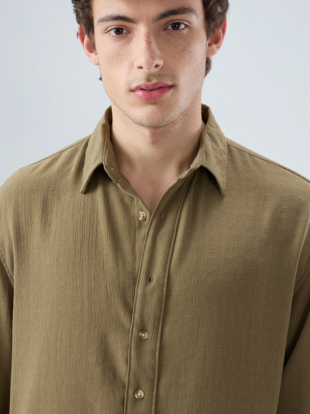 Pickle Olive Textured Boxy Fit Crop Shirt - Image 3