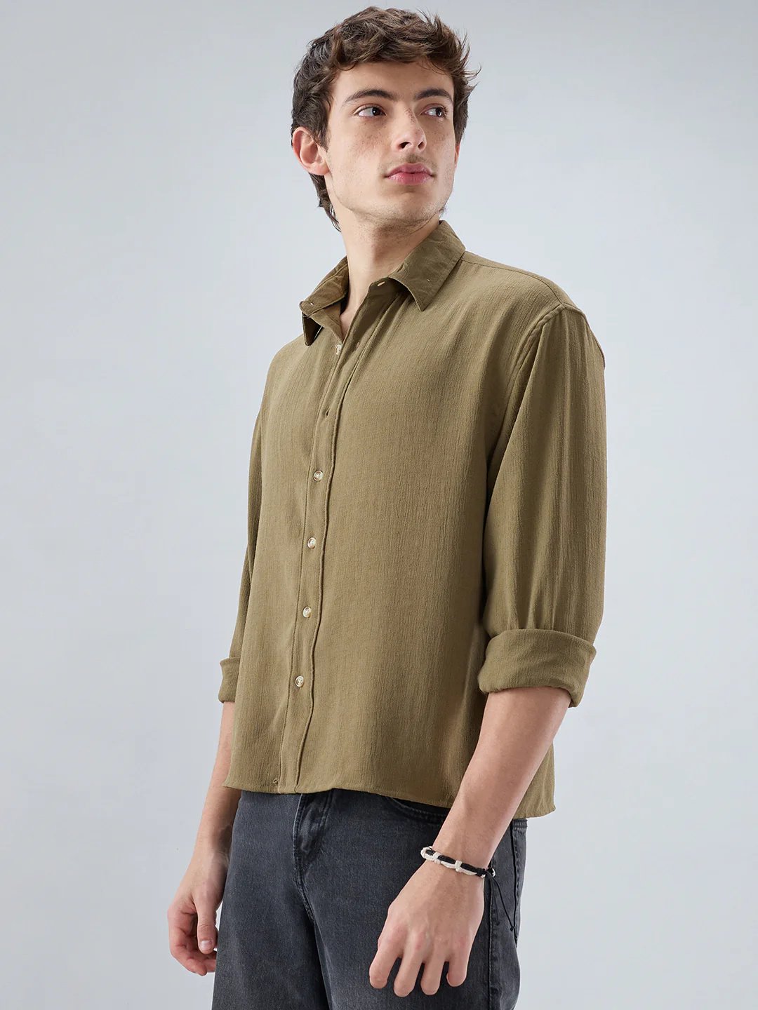 Pickle Olive Textured Boxy Fit Crop Shirt - Image 6