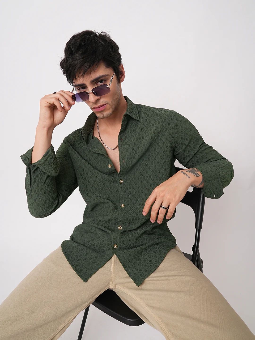 Pine Green Diamond Jacquard Shirt - Image 2