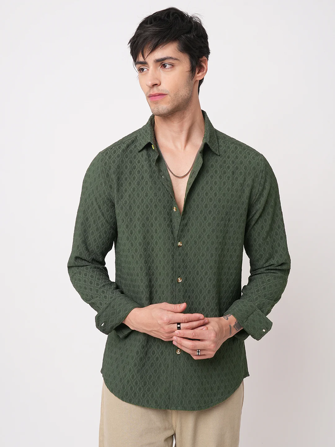 Pine Green Diamond Jacquard Shirt - Image 4