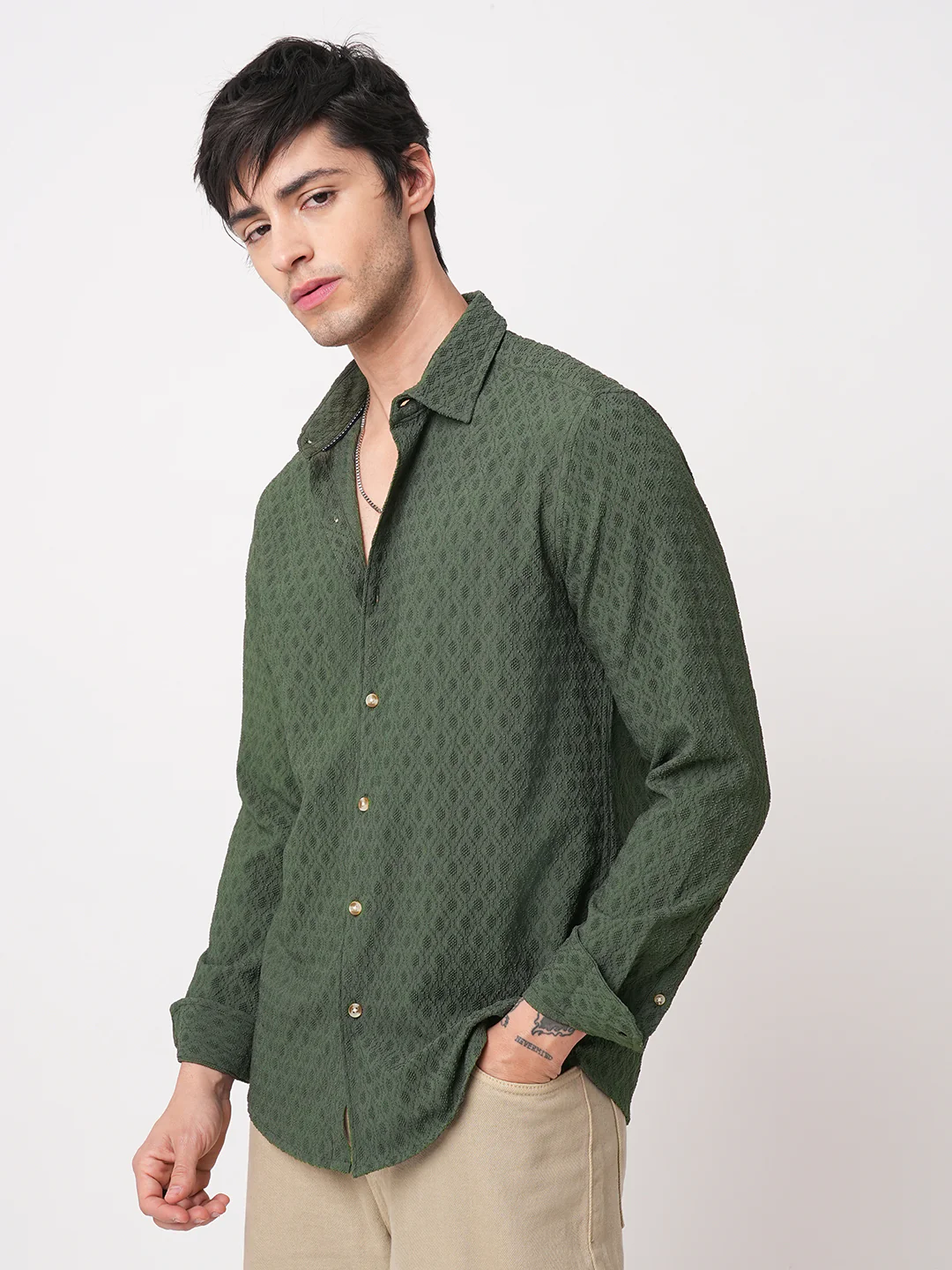 Pine Green Diamond Jacquard Shirt - Image 5
