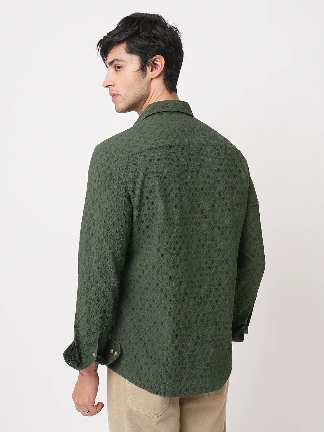 Pine Green Diamond Jacquard Shirt - Image 6