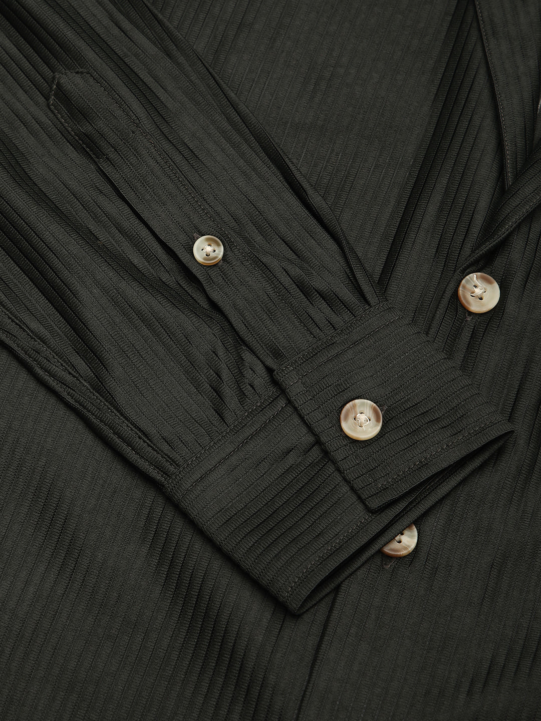 Pine Green Ribbed Oversized Notched Lapel Collar Shirt - Image 3