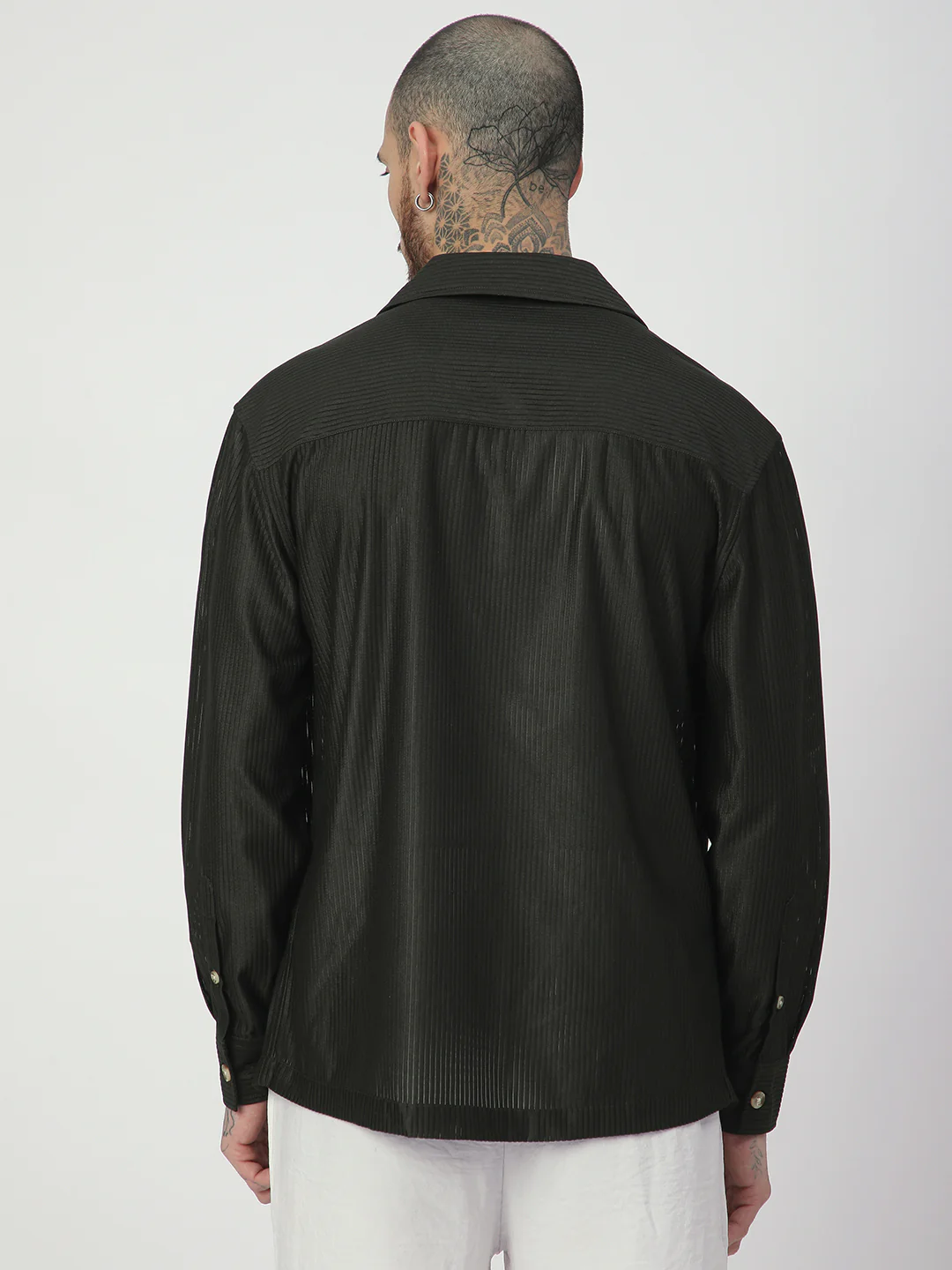 Pine Green Ribbed Oversized Notched Lapel Collar Shirt - Image 6