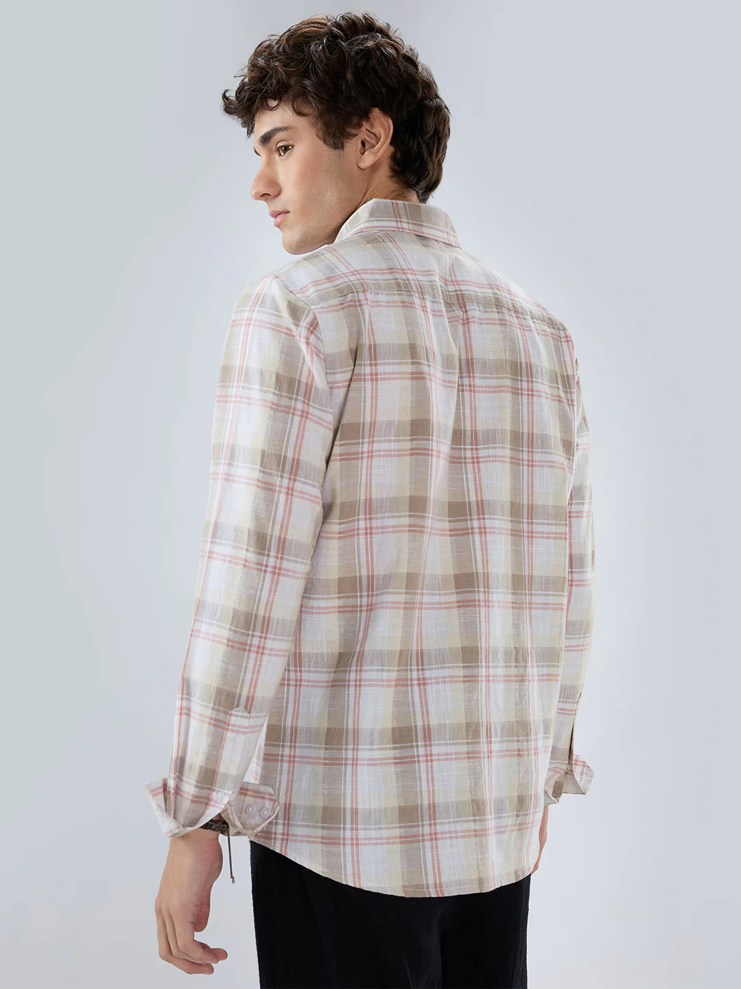 Pink & Brown Fine Weave Plaid Linen Blend Checks Shirt - Image 8