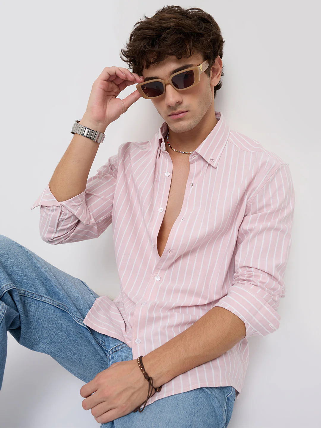 Pink Candy Striped Button-Down Collar Oxford Shirt