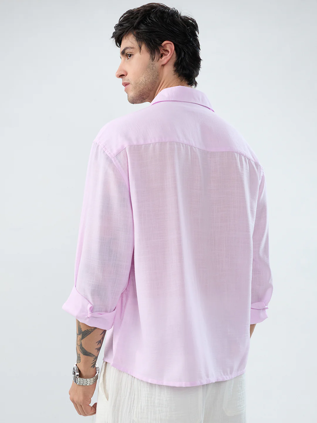Pink Pearl Slub Textured Boxy Fit Crop Shirt - Image 7