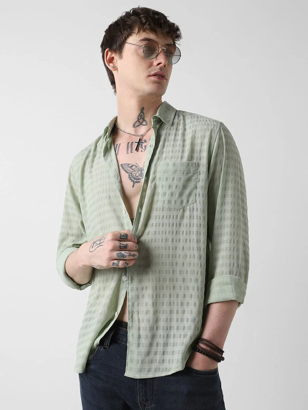 Pista Green Dobby Striped Shirt - Image 4