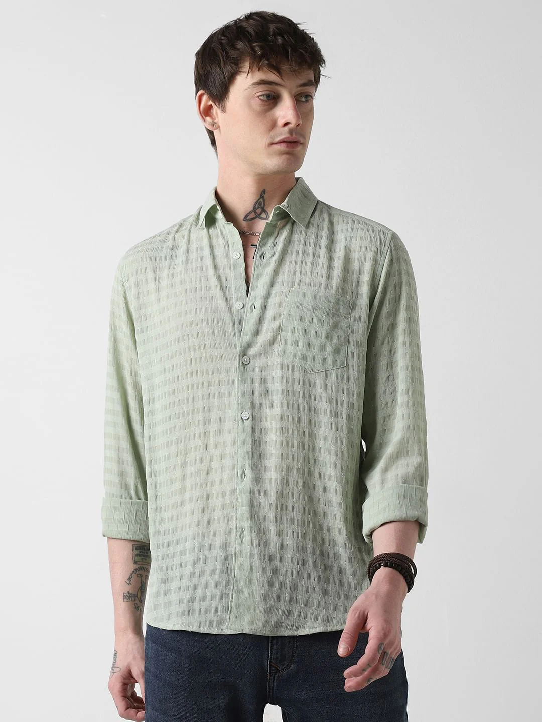 Pista Green Dobby Striped Shirt - Image 5