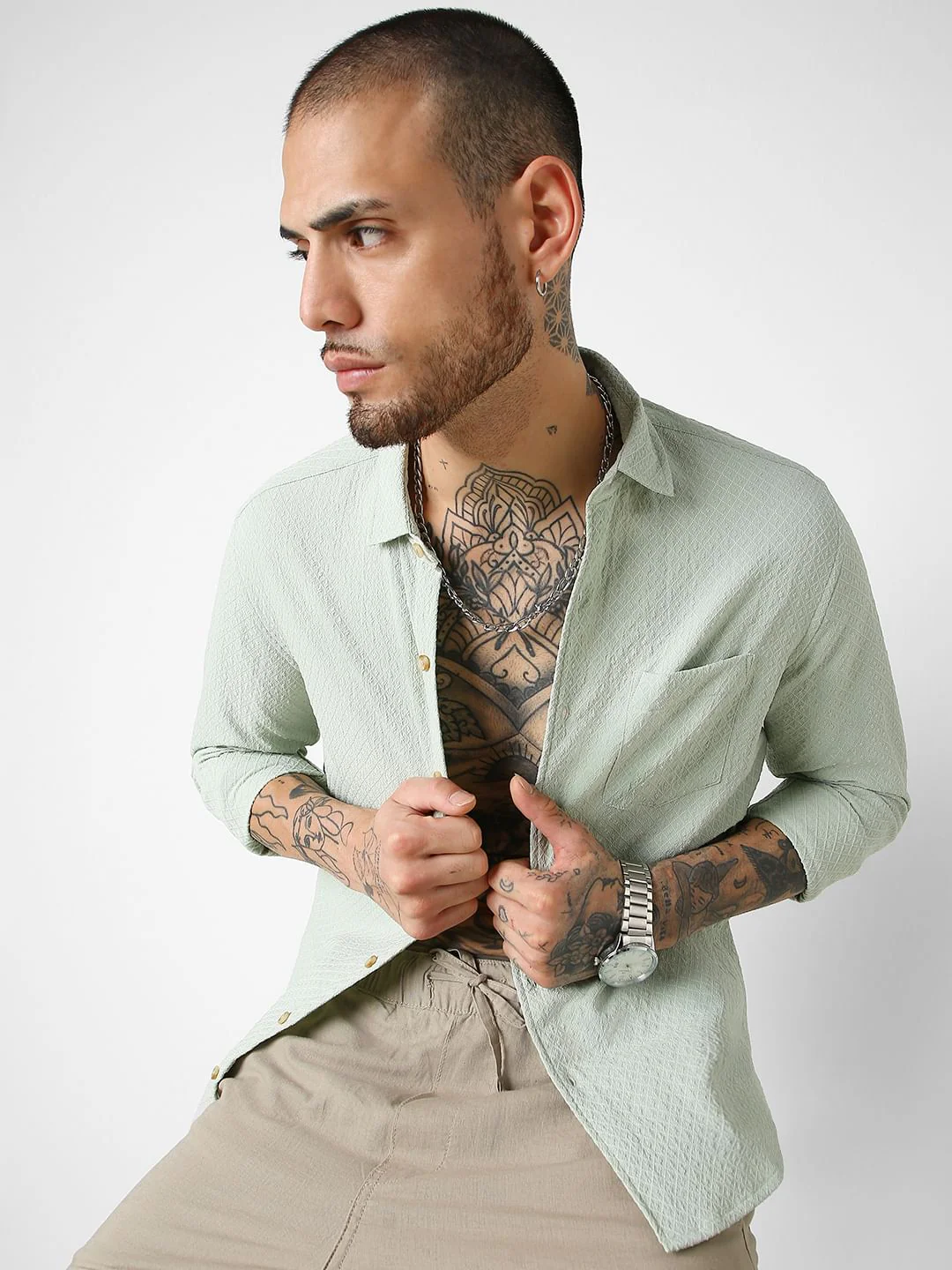 Pista Green Lozenge Patterned Shirt - Image 4