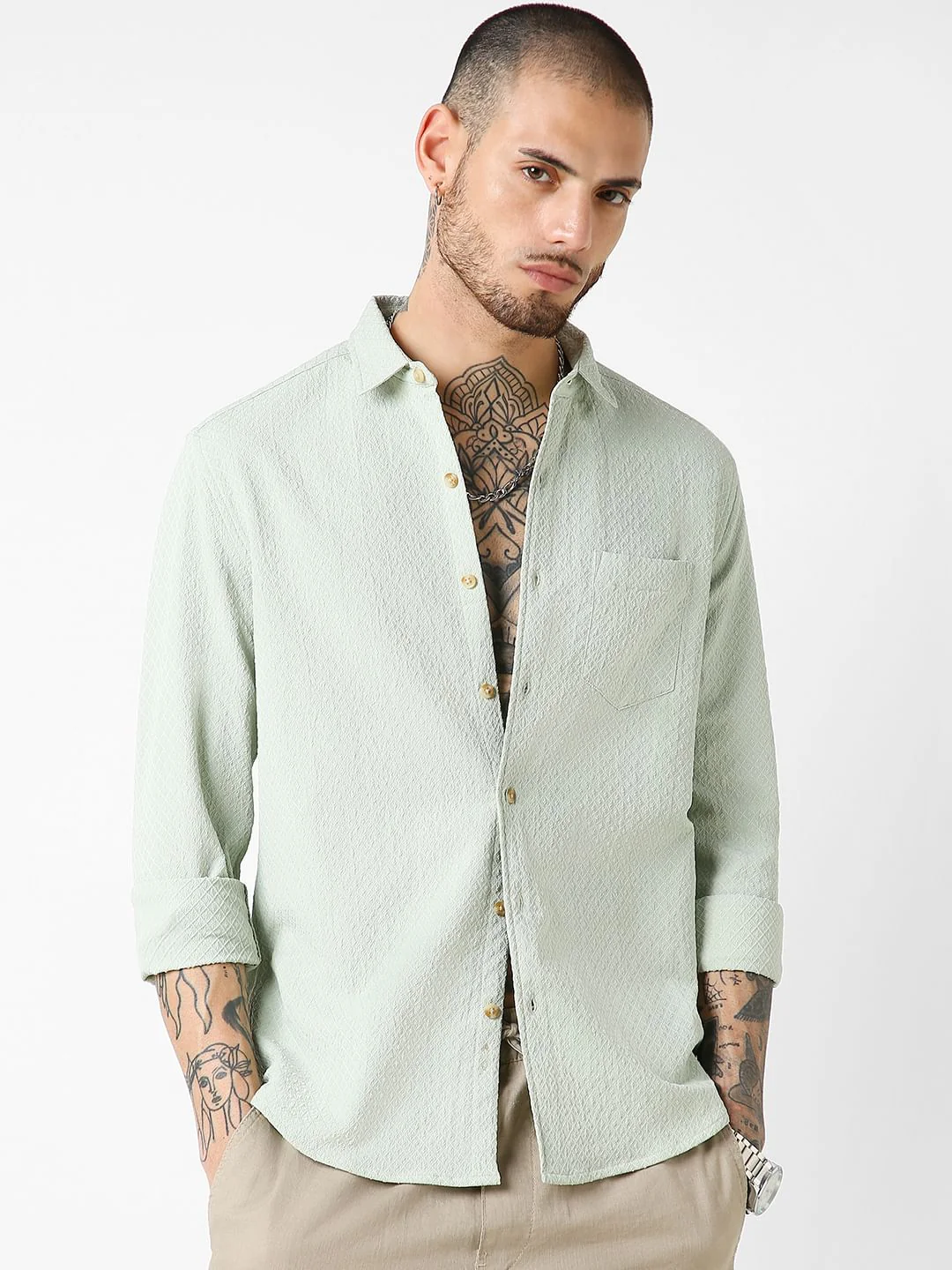 Pista Green Lozenge Patterned Shirt - Image 5
