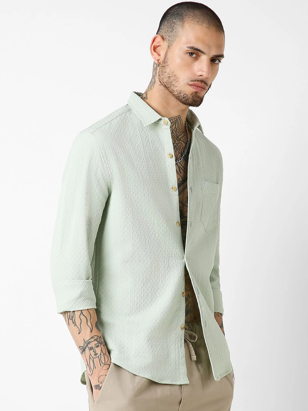 Pista Green Lozenge Patterned Shirt - Image 6