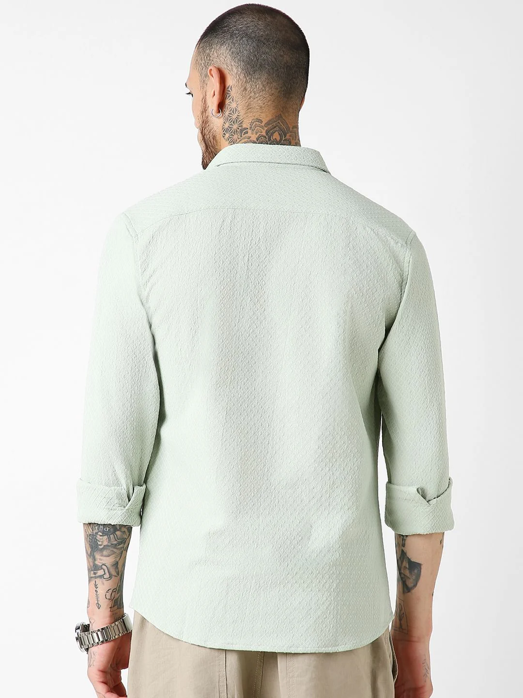 Pista Green Lozenge Patterned Shirt - Image 7