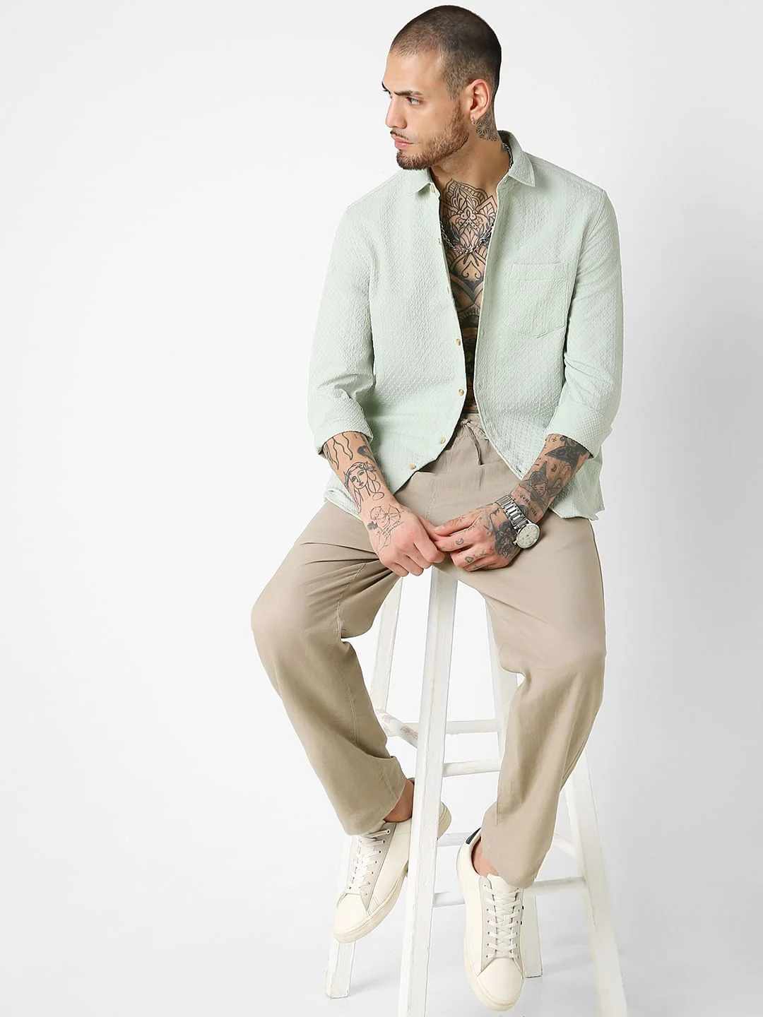 Pista Green Lozenge Patterned Shirt - Image 8