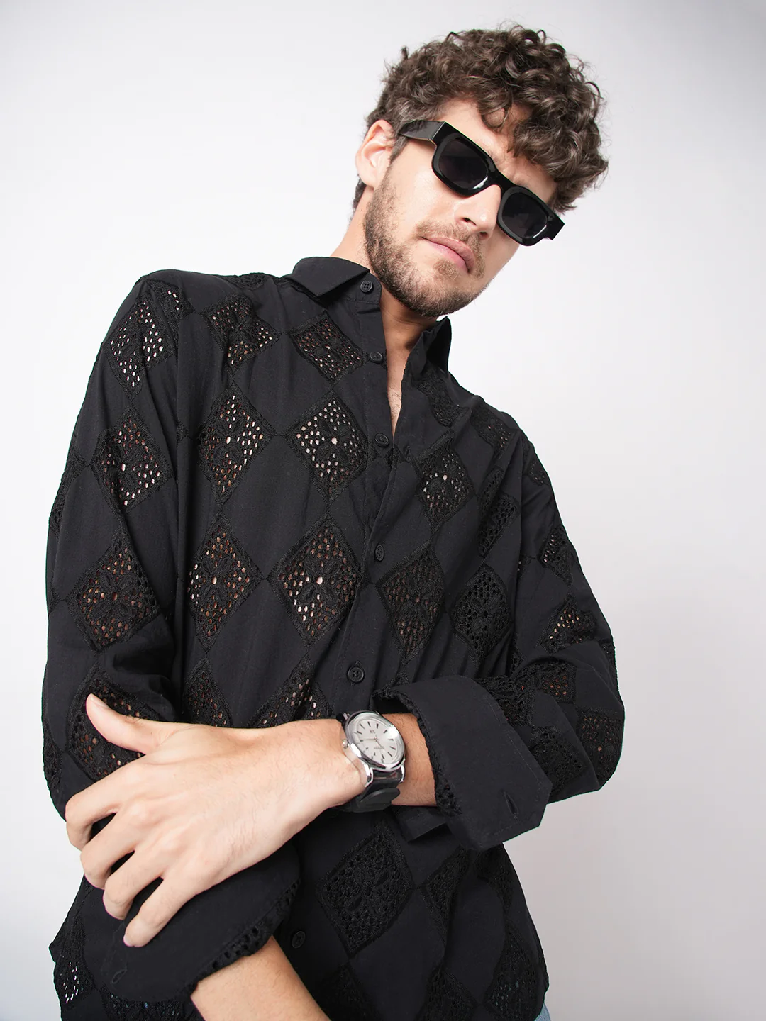 Pitch Black Diamond Schiffli Shirt - Image 2