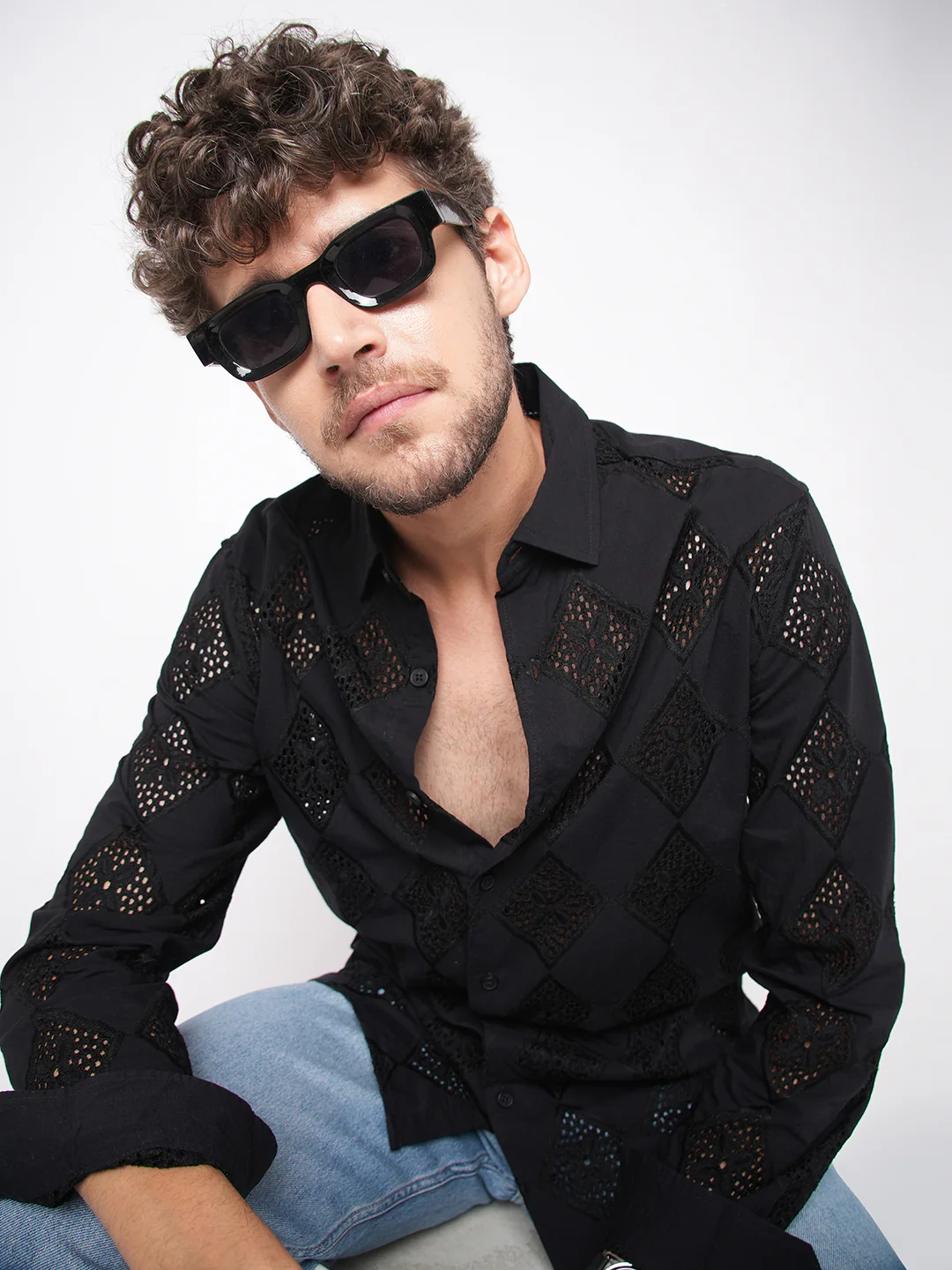 Pitch Black Diamond Schiffli Shirt - Image 4