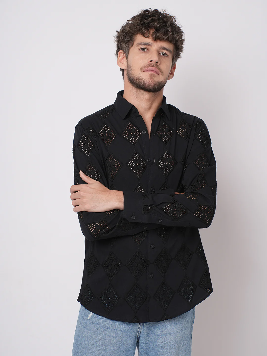 Pitch Black Diamond Schiffli Shirt - Image 5