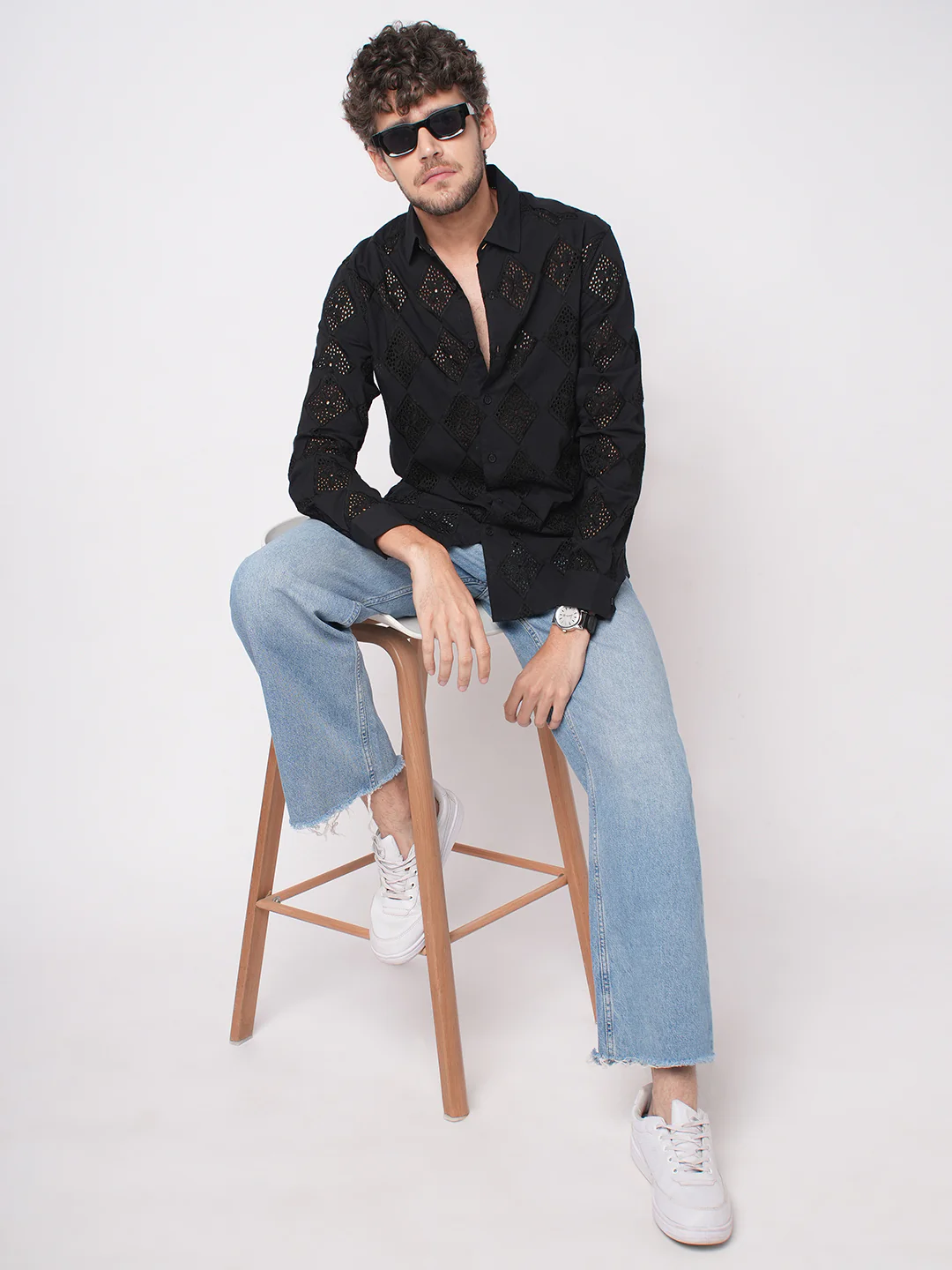 Pitch Black Diamond Schiffli Shirt - Image 8