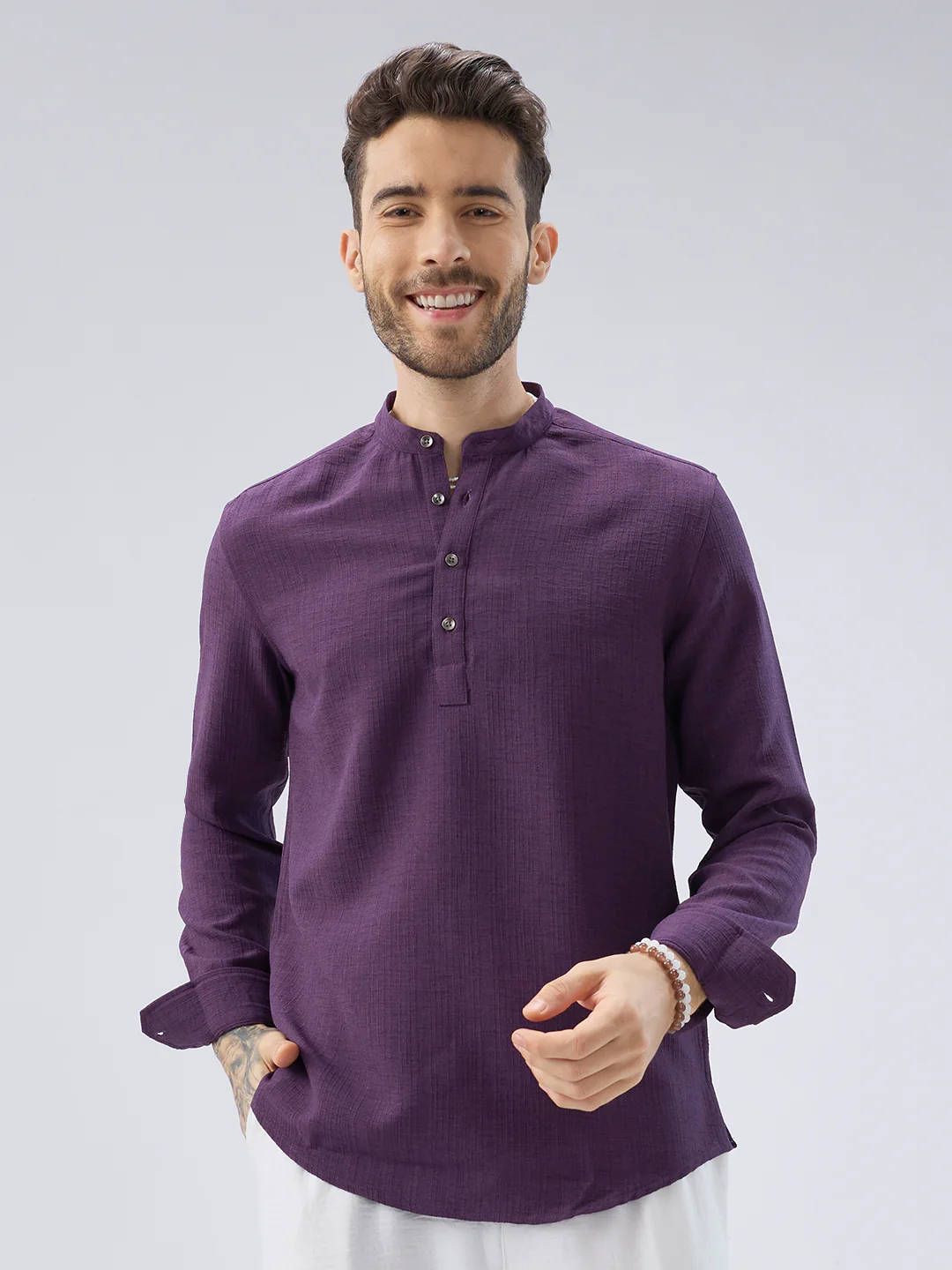 Plum Minimal Textured Kurta - Image 4
