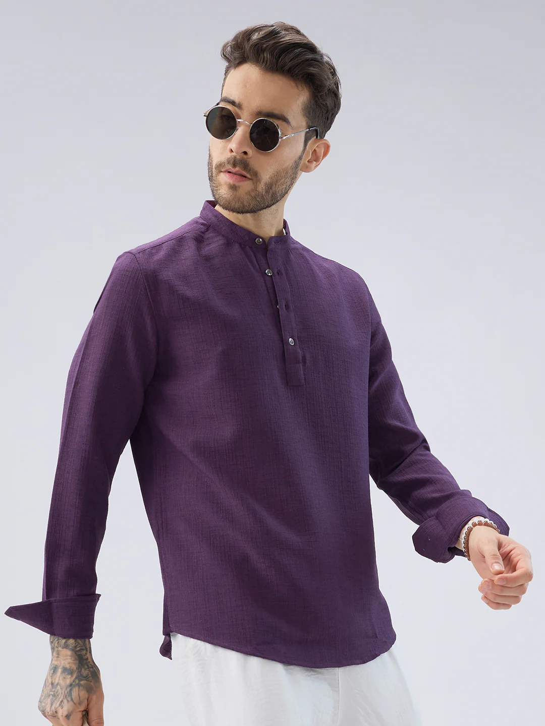 Plum Minimal Textured Kurta - Image 5