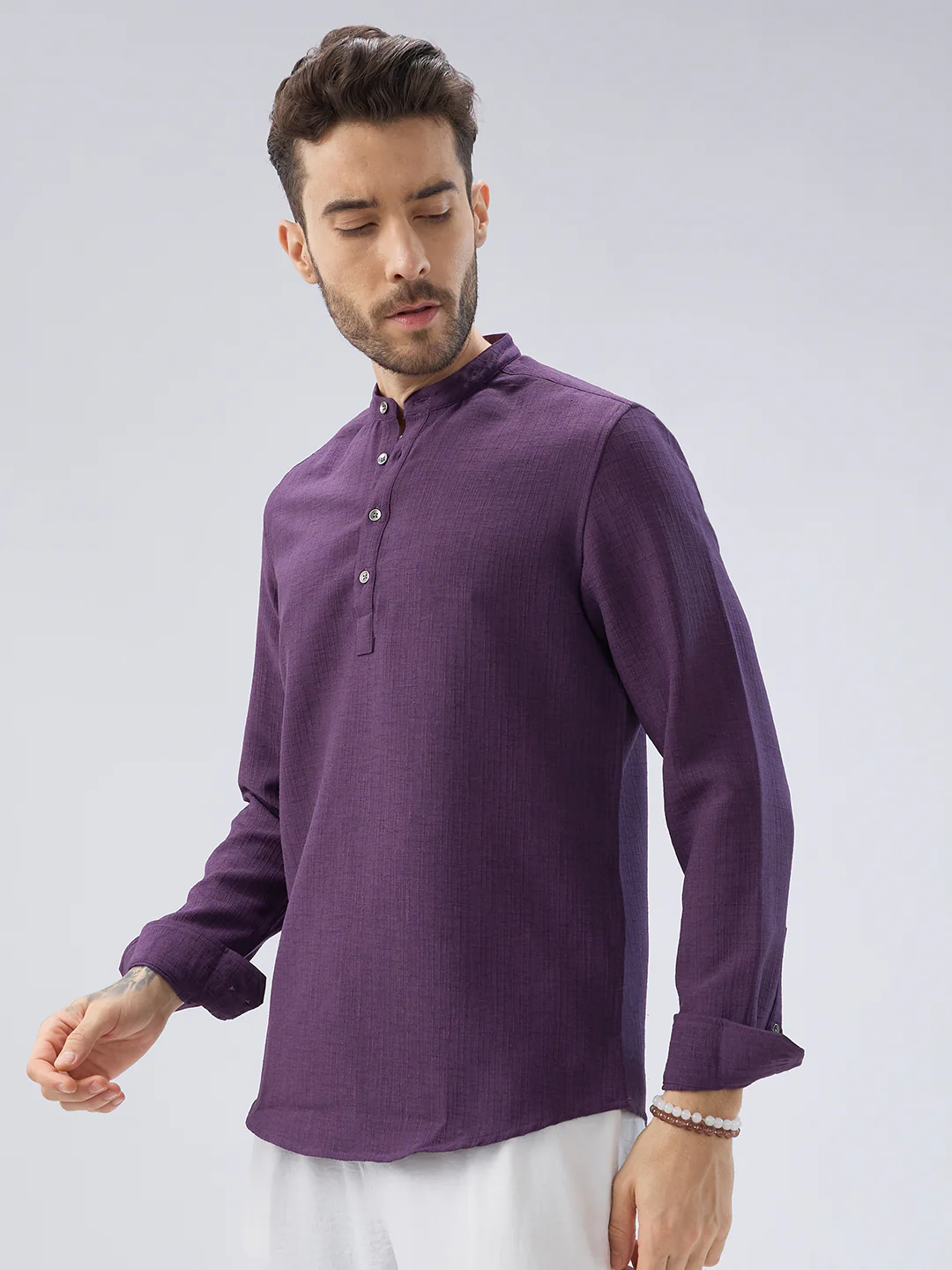 Plum Minimal Textured Kurta - Image 6