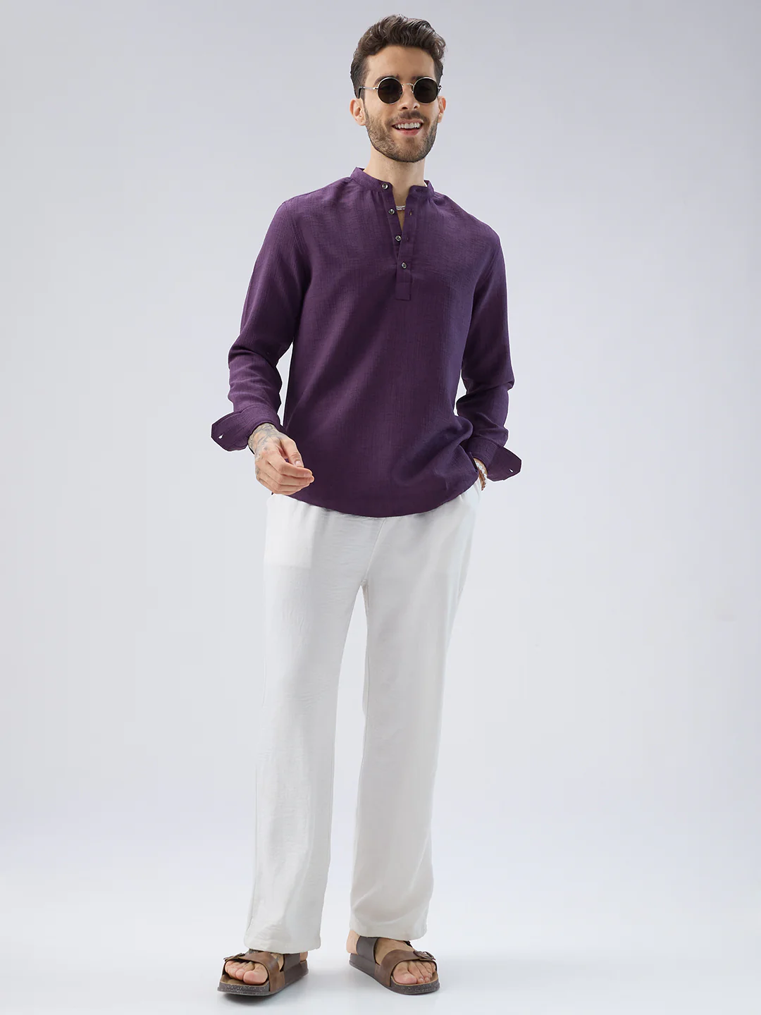 Plum Minimal Textured Kurta - Image 8
