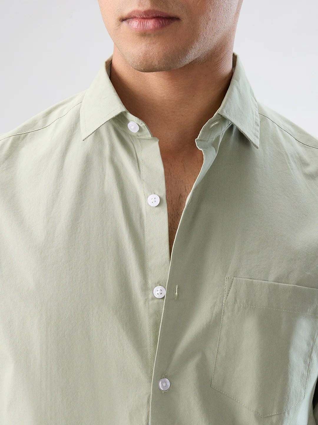 Plush Asparagus Green Peach Finish Poplin Shirt - Image 3