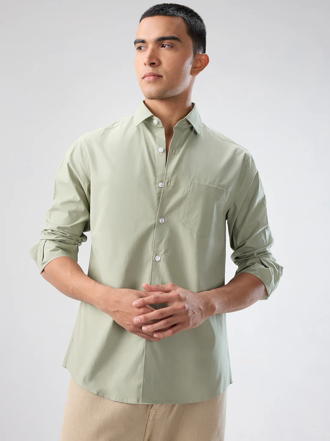 Plush Asparagus Green Peach Finish Poplin Shirt - Image 4