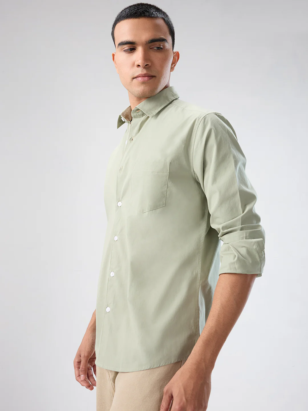 Plush Asparagus Green Peach Finish Poplin Shirt - Image 5