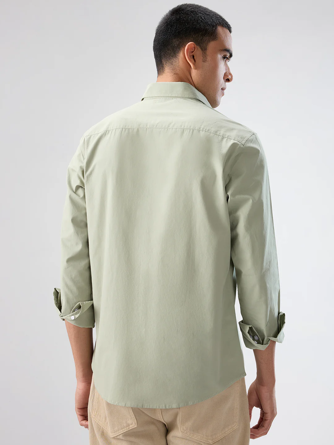 Plush Asparagus Green Peach Finish Poplin Shirt - Image 6