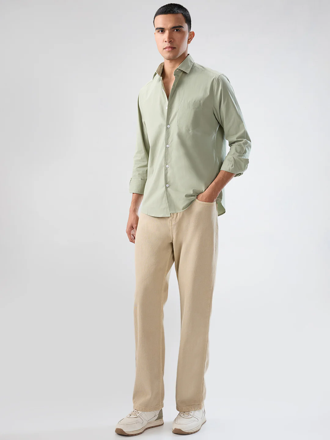 Plush Asparagus Green Peach Finish Poplin Shirt - Image 7