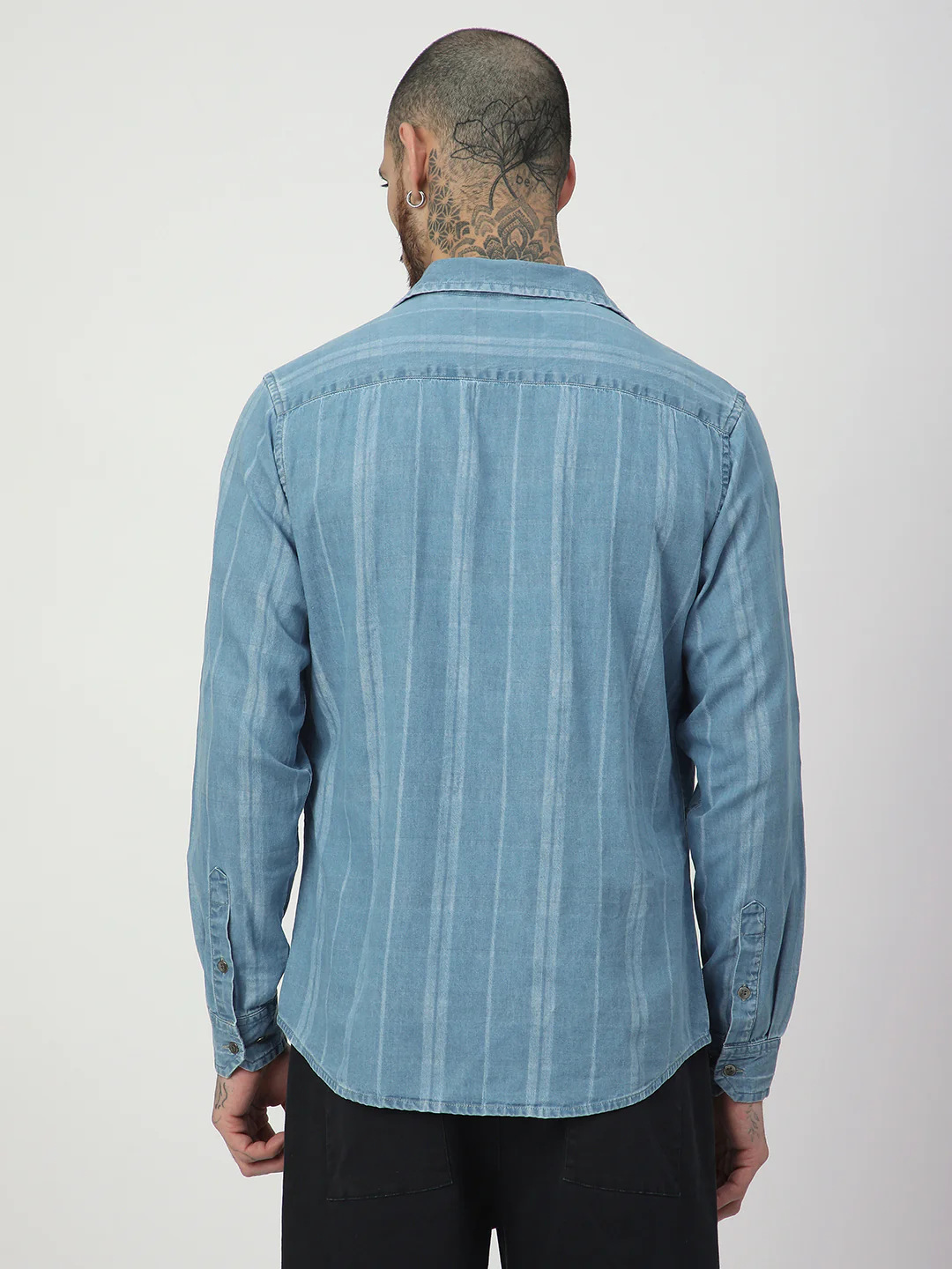 Plush Denim Vertical Stripe Shirt - Image 6