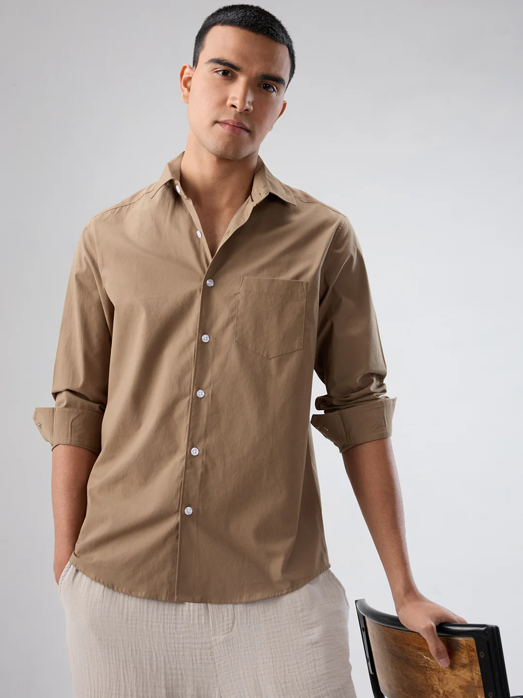 Plush Khaki Peach Finish Poplin Shirt - Image 2