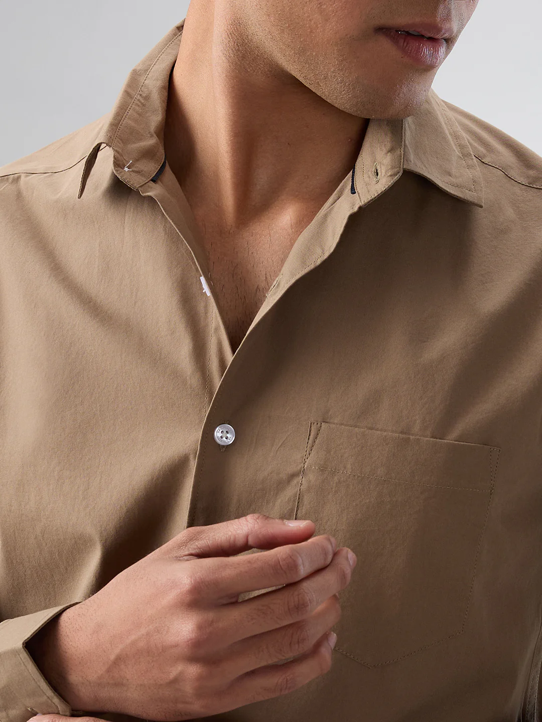 Plush Khaki Peach Finish Poplin Shirt - Image 3