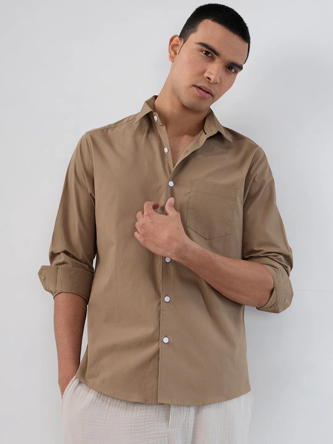 Plush Khaki Peach Finish Poplin Shirt - Image 4