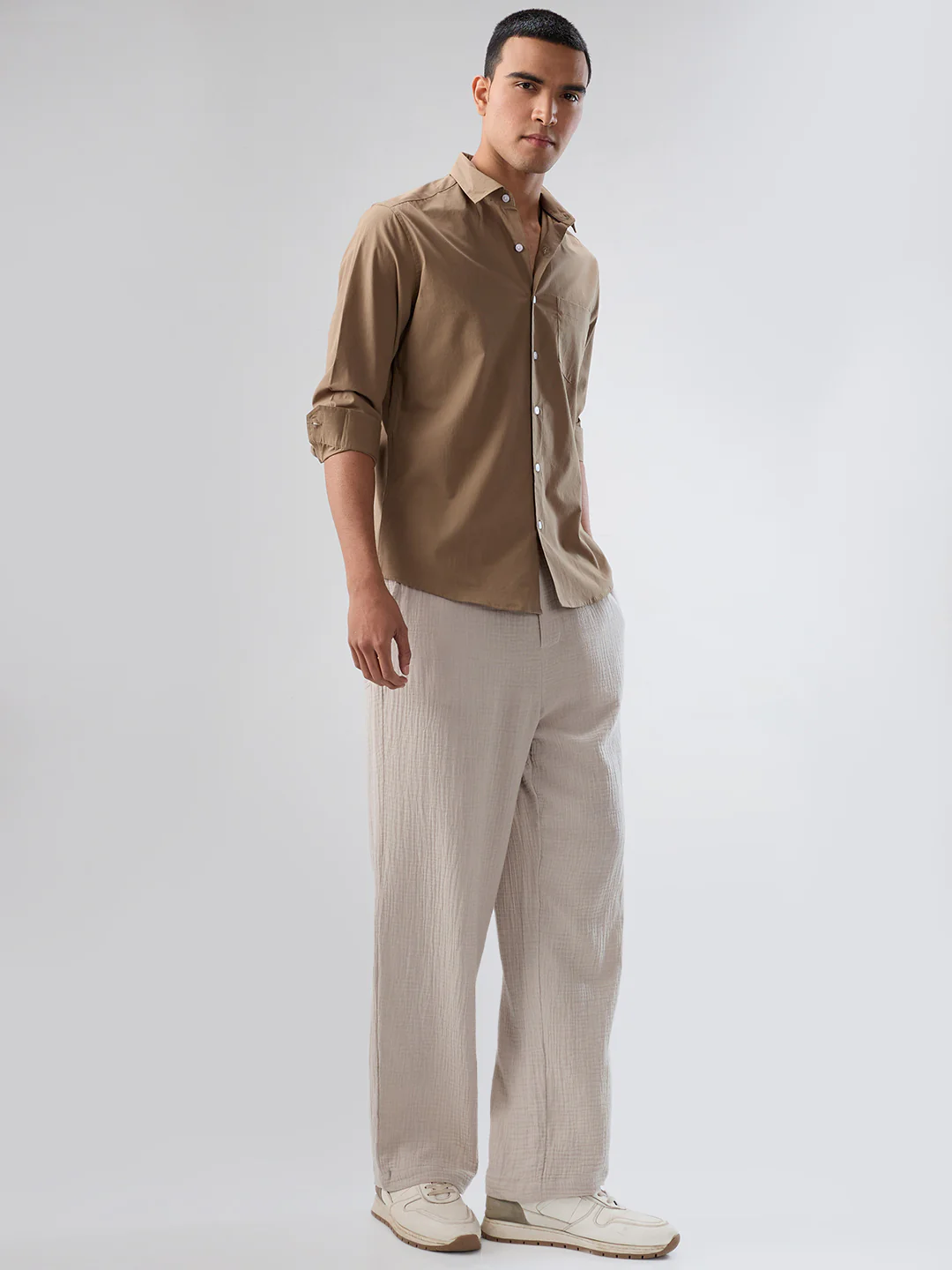 Plush Khaki Peach Finish Poplin Shirt - Image 7