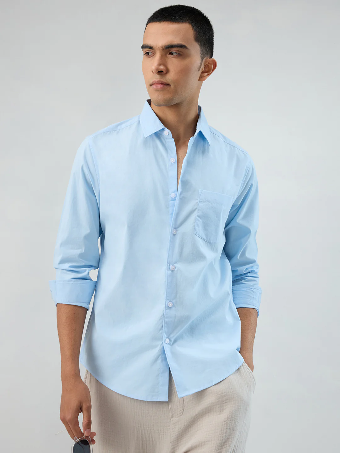 Plush Sky Blue Peach Finish Poplin Shirt - Image 2