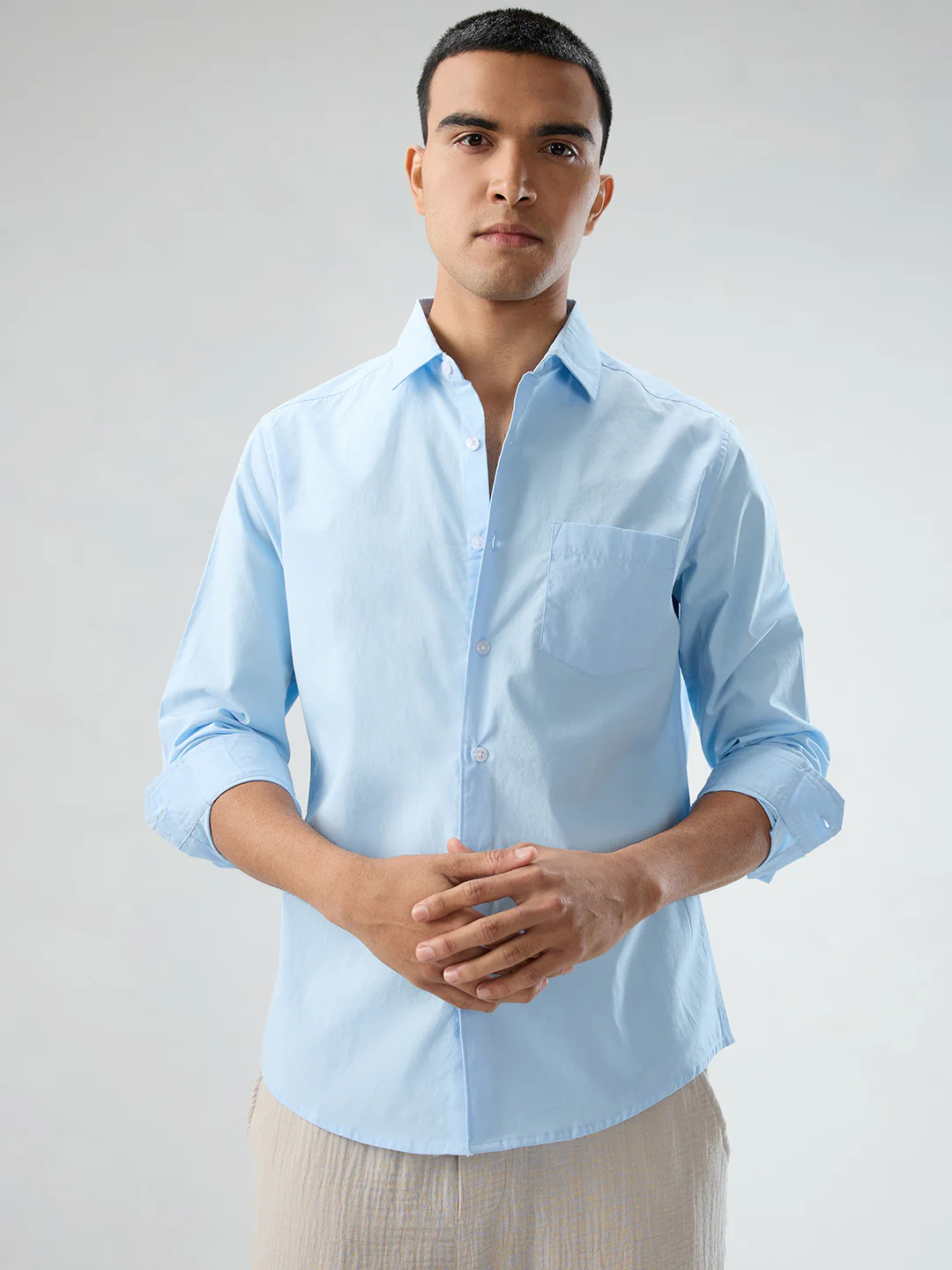 Plush Sky Blue Peach Finish Poplin Shirt - Image 4