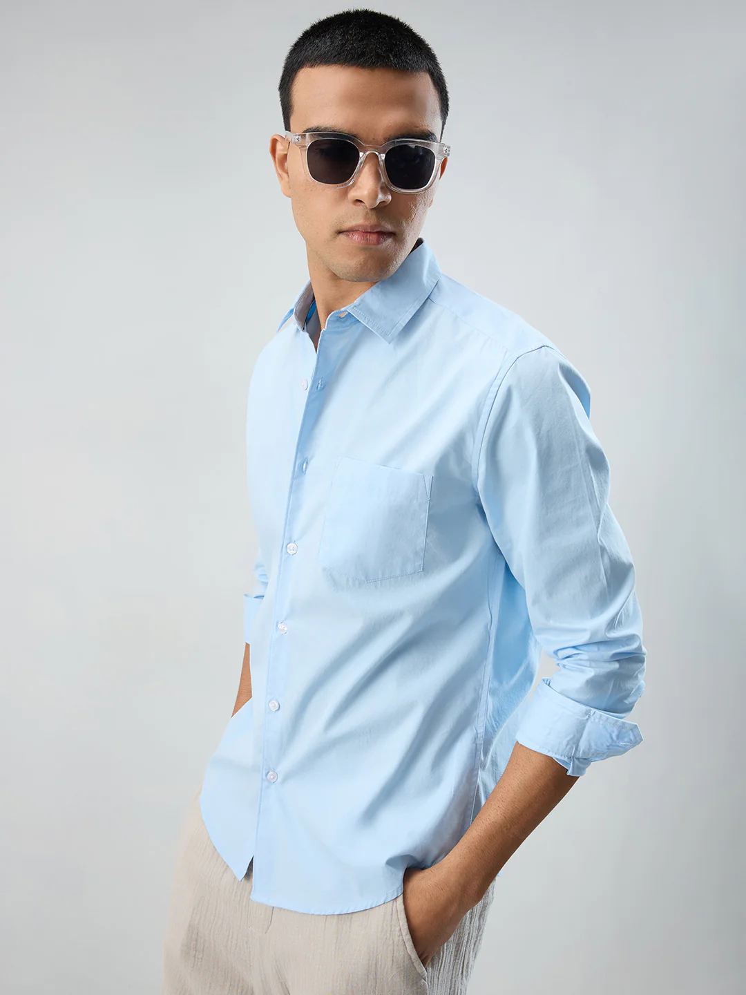 Plush Sky Blue Peach Finish Poplin Shirt - Image 5