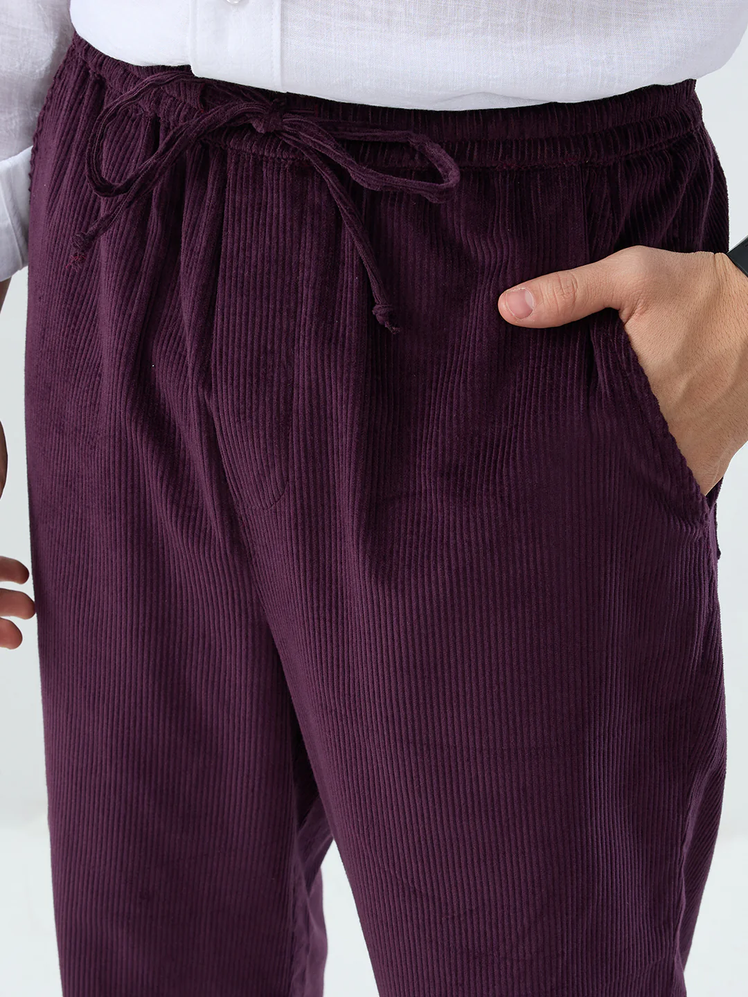 Plush Wine Corduroy Straight-Fit Trousers - Image 3