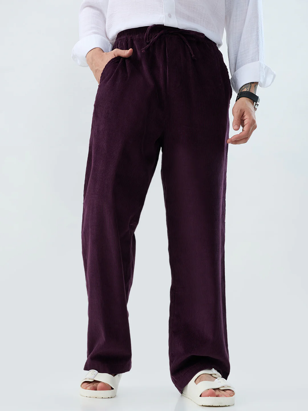 Plush Wine Corduroy Straight-Fit Trousers - Image 4