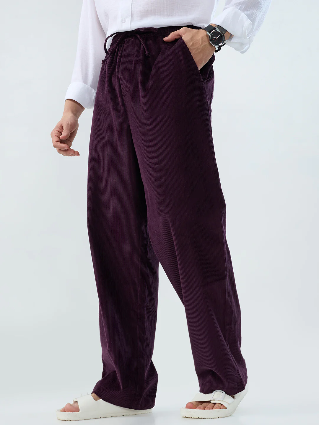 Plush Wine Corduroy Straight-Fit Trousers - Image 5