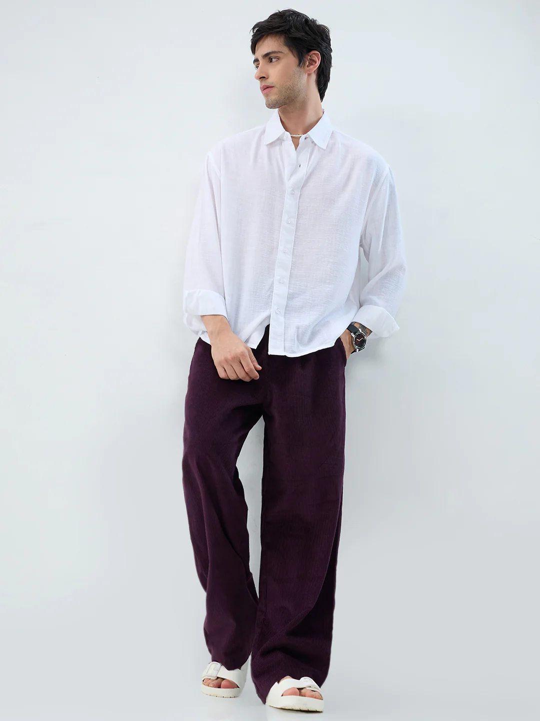 Plush Wine Corduroy Straight-Fit Trousers - Image 7