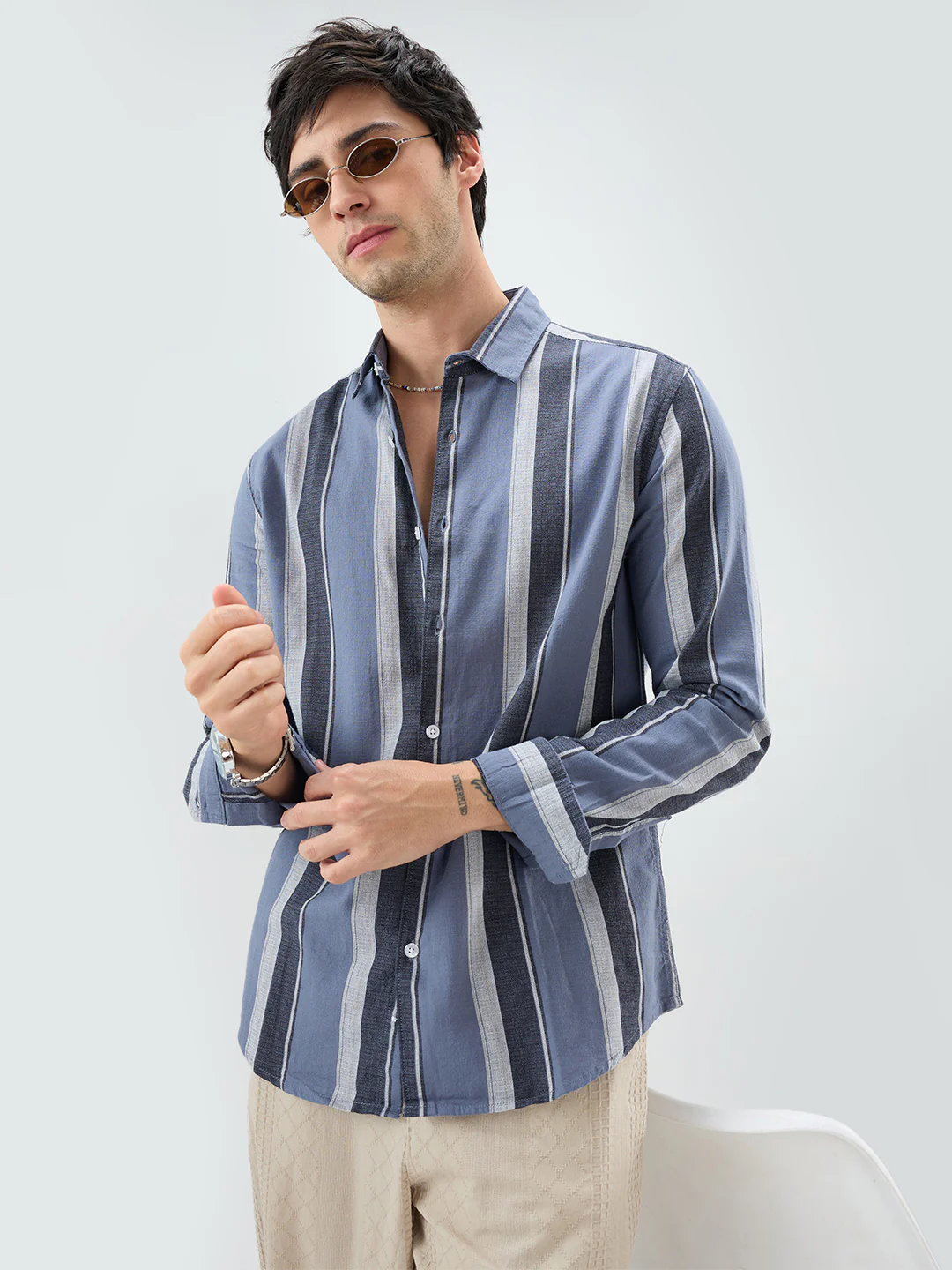 Porpoise Grey & Prussian Blue Striped Shirt