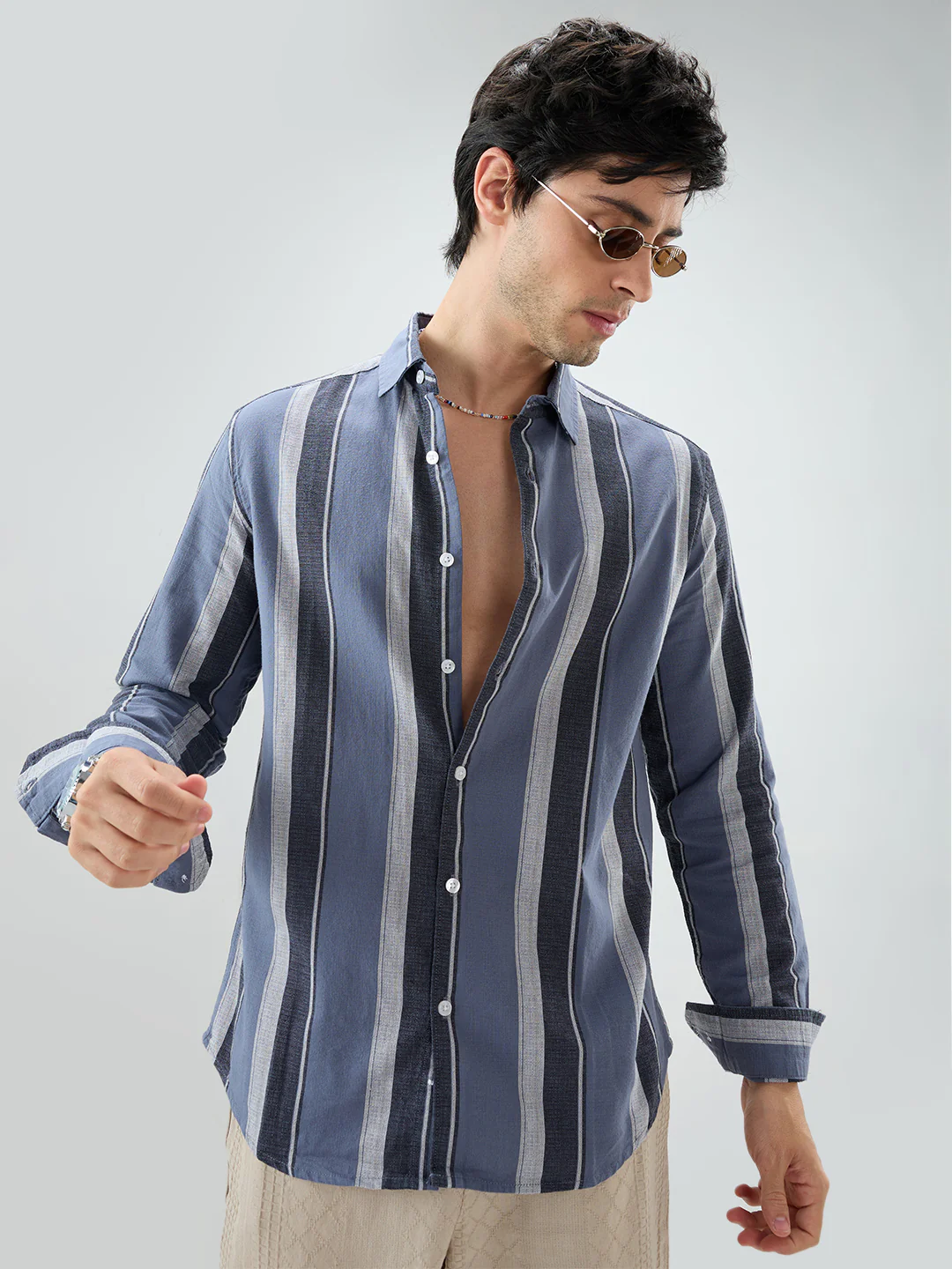 Porpoise Grey & Prussian Blue Striped Shirt - Image 2