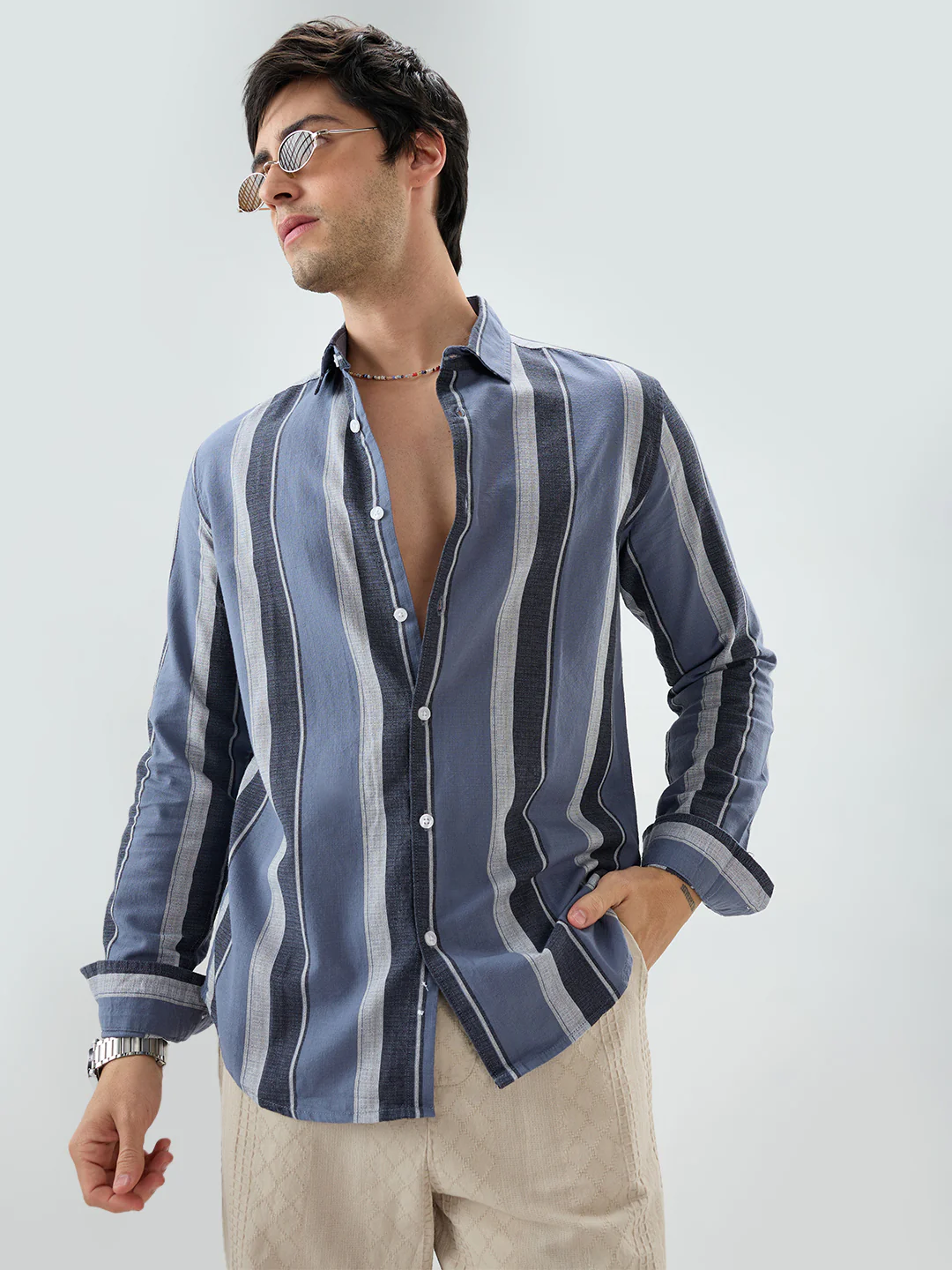Porpoise Grey & Prussian Blue Striped Shirt - Image 4